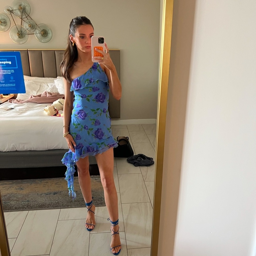 Floral Blue One-Shoulder Dress